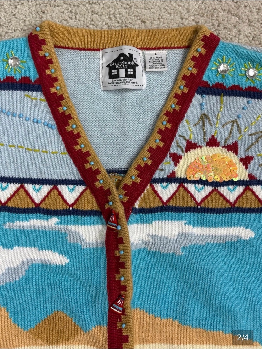 Vintage Storybook Indian Teepee knitted button down - Picture 2 of 14
